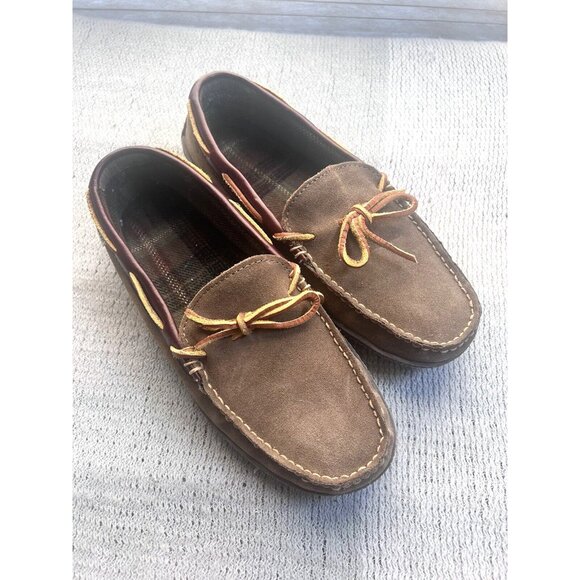 L.L. Bean Other - L.L‎ Bean Mens SZ 9 Medium Handsewn Slippers  Flannel Lined Tan Slip On Leather